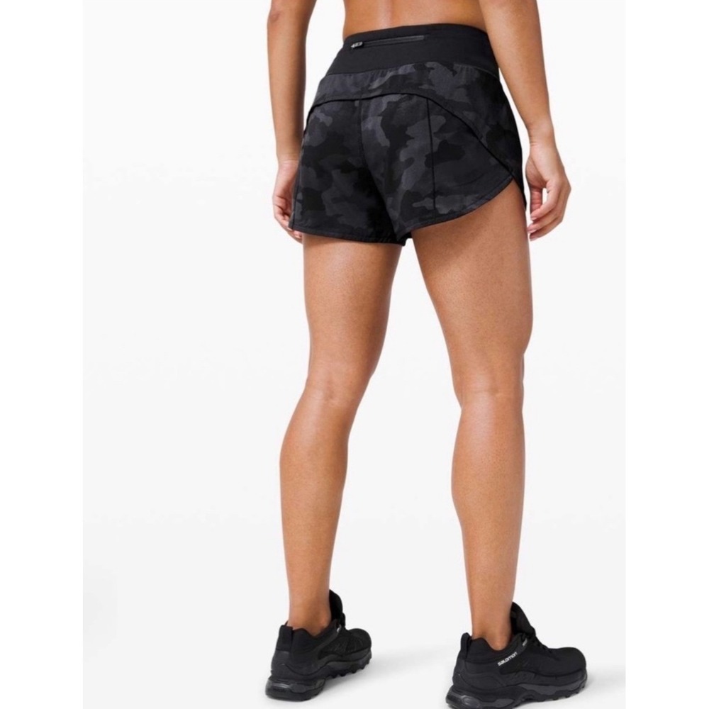 Lululemon Speed Up Short Long 4 Womens 10 Camo Coal Excellent Running Mid Rise - Picture 2 of 11